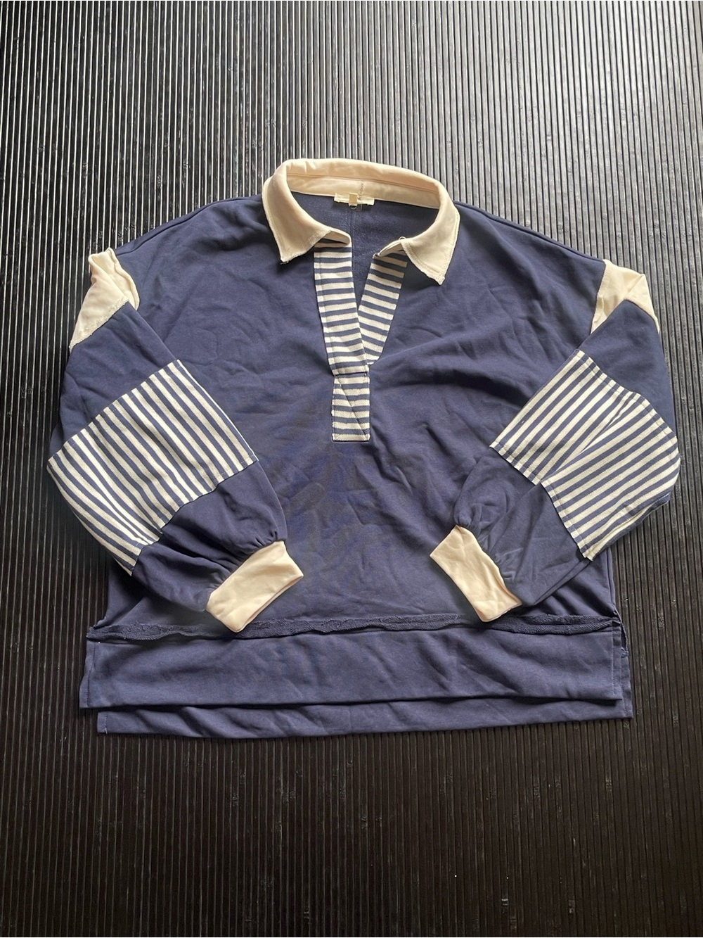 entro Navy and Cream Rugby-Style Long Sleeve Polo